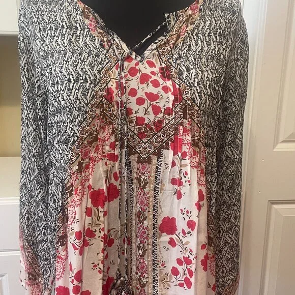 Kyla Seo Anthropologie Womens Colorful Oversized Tunic Boho Pintuck Blouse S - Picture 4 of 12